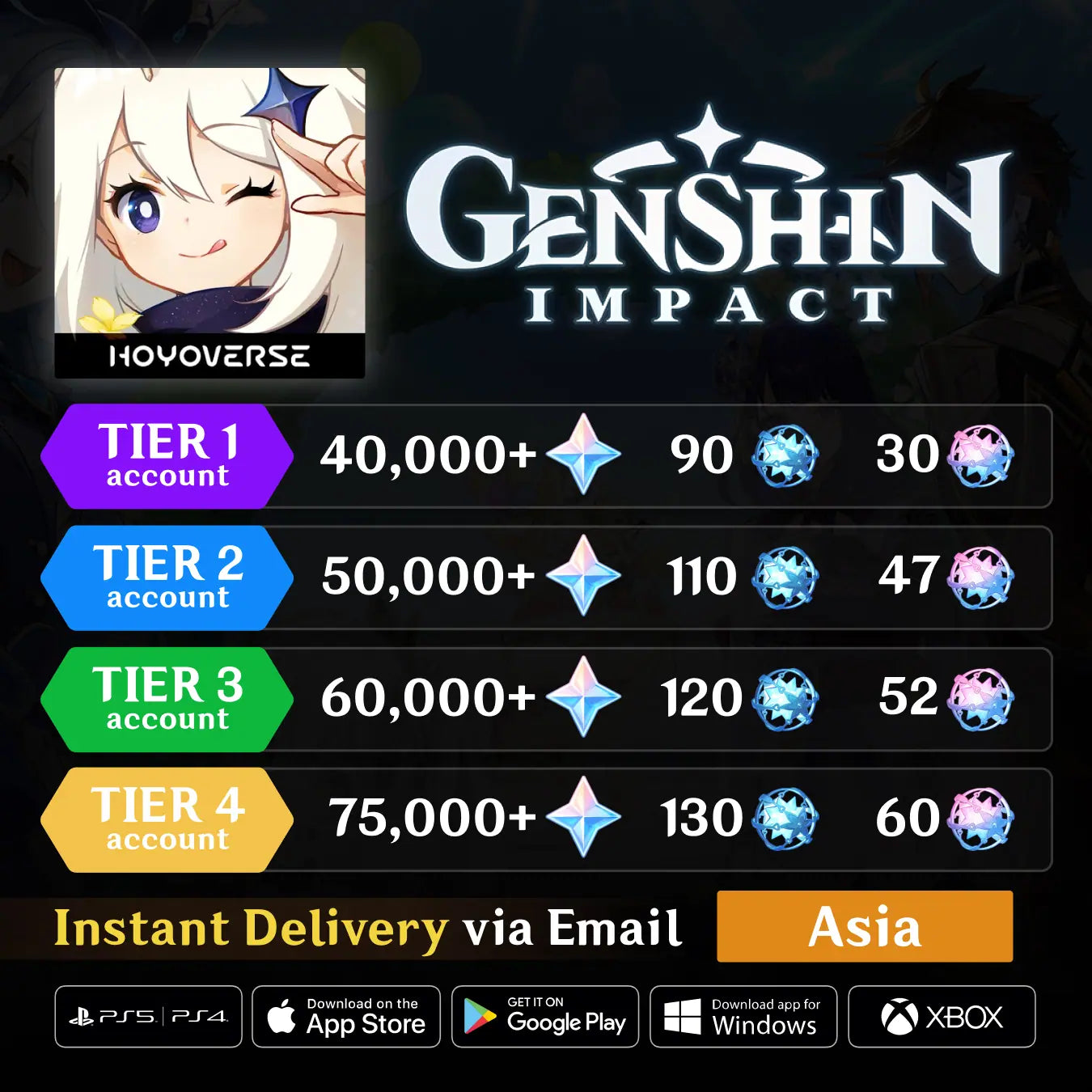 Genshin Impact Starter Account with Primogems | Asia Server