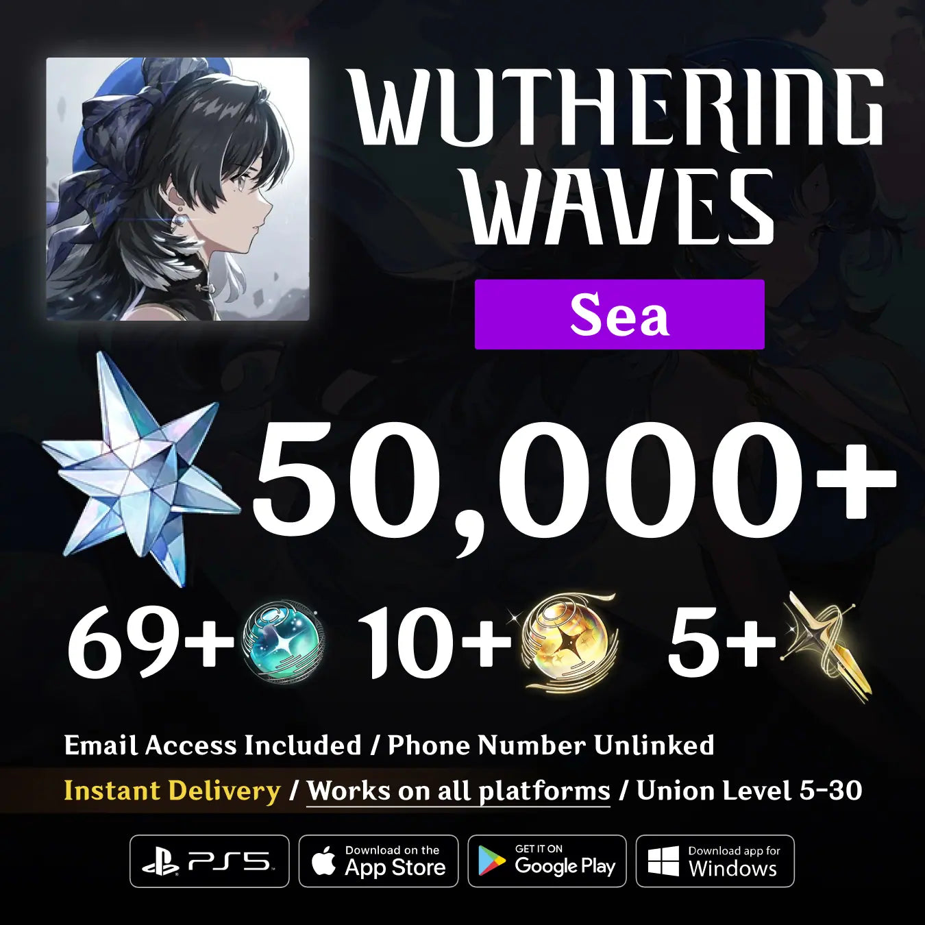 WuWa SEA Server Reroll Account with Astrites and 5★ Selector
