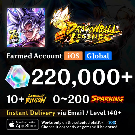Dragon Ball Legends Farmed iOS Account | Global Server, 220K+ Gems, Level 140+