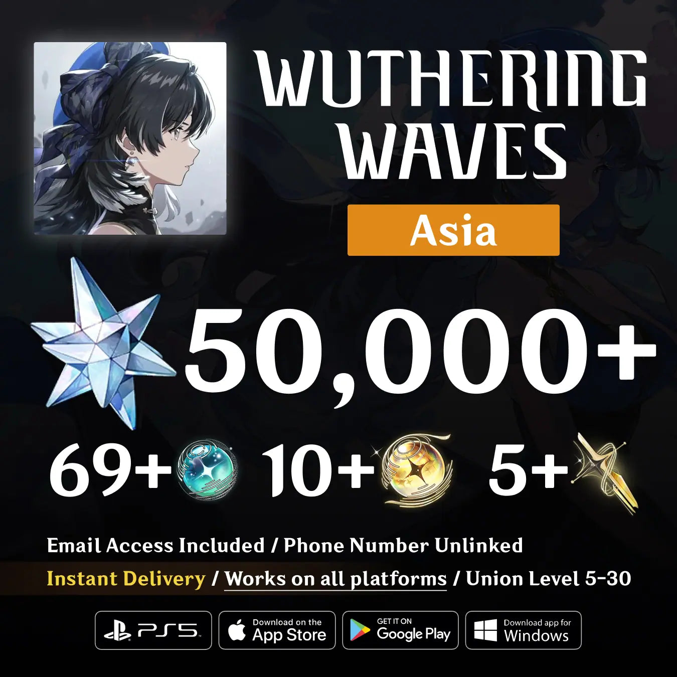 Wuthering Waves Asia Reroll Account with Astrites [WuWa]